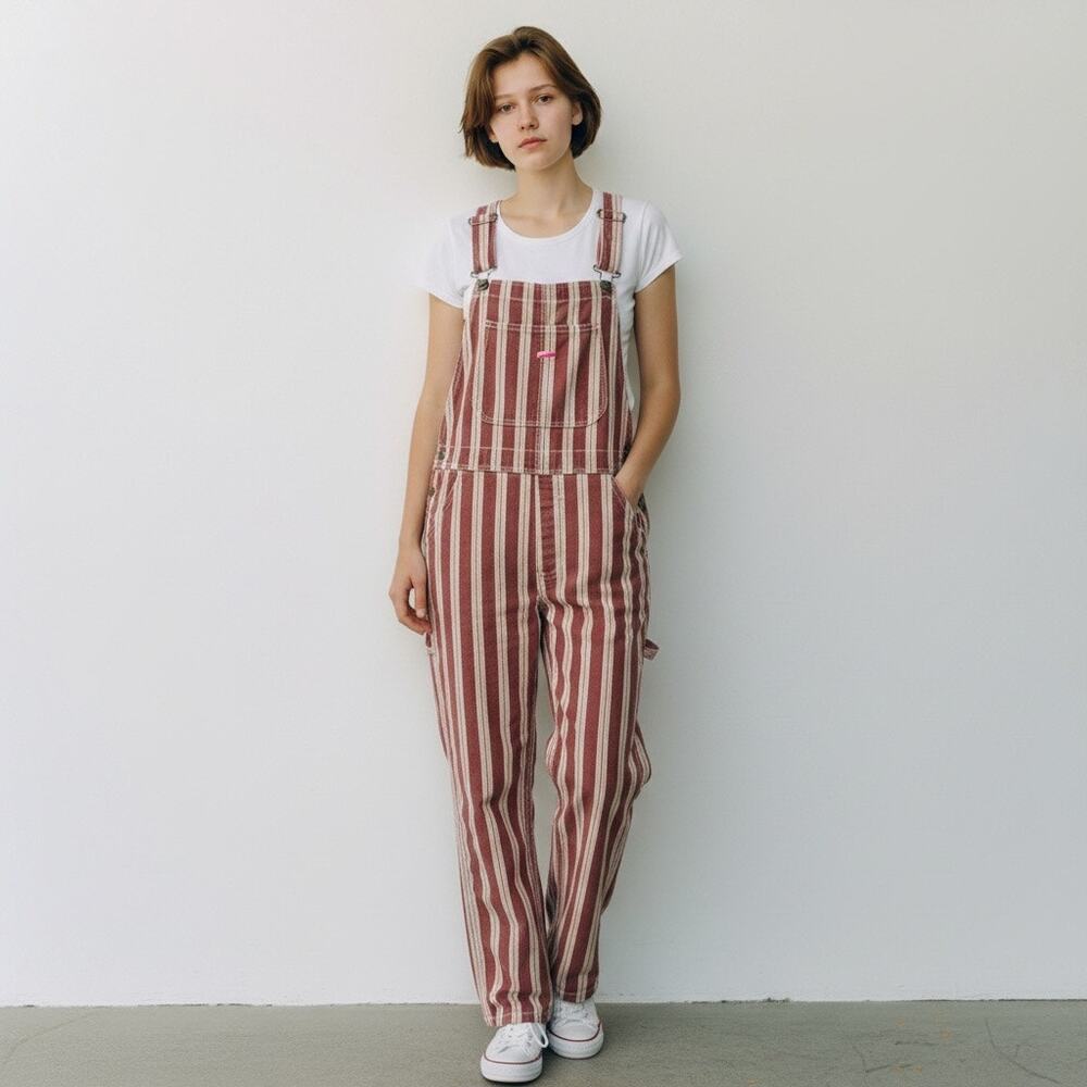 Purcell Workwear Cotton Striped Overalls Red White Utility Size 6 NWOT